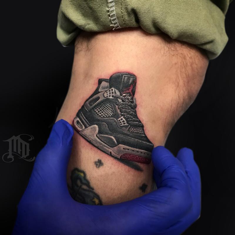 Jordan 4 Sneaker Tattoo by Mike DeVries Tattoos